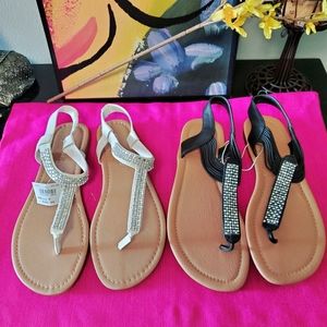 Sparkle Thong Sandals  Black/White / Sz 9